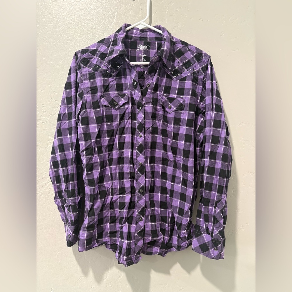 Rock 47 by Wrangler Purple & Black Long Sleeve Button Up